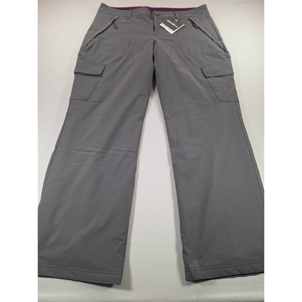 Eddie Bauer Flexion Polar Lined Cargo Pants Gray Purple Fleece Women Petite 12